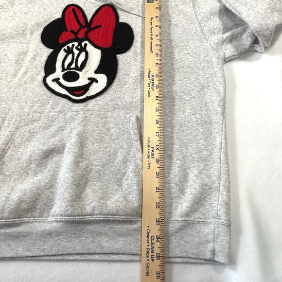 DISNEY Minnie Mouse Crochet Appliqué Hoodie Sweatshirt Heather Gray - Picture 5 of 7